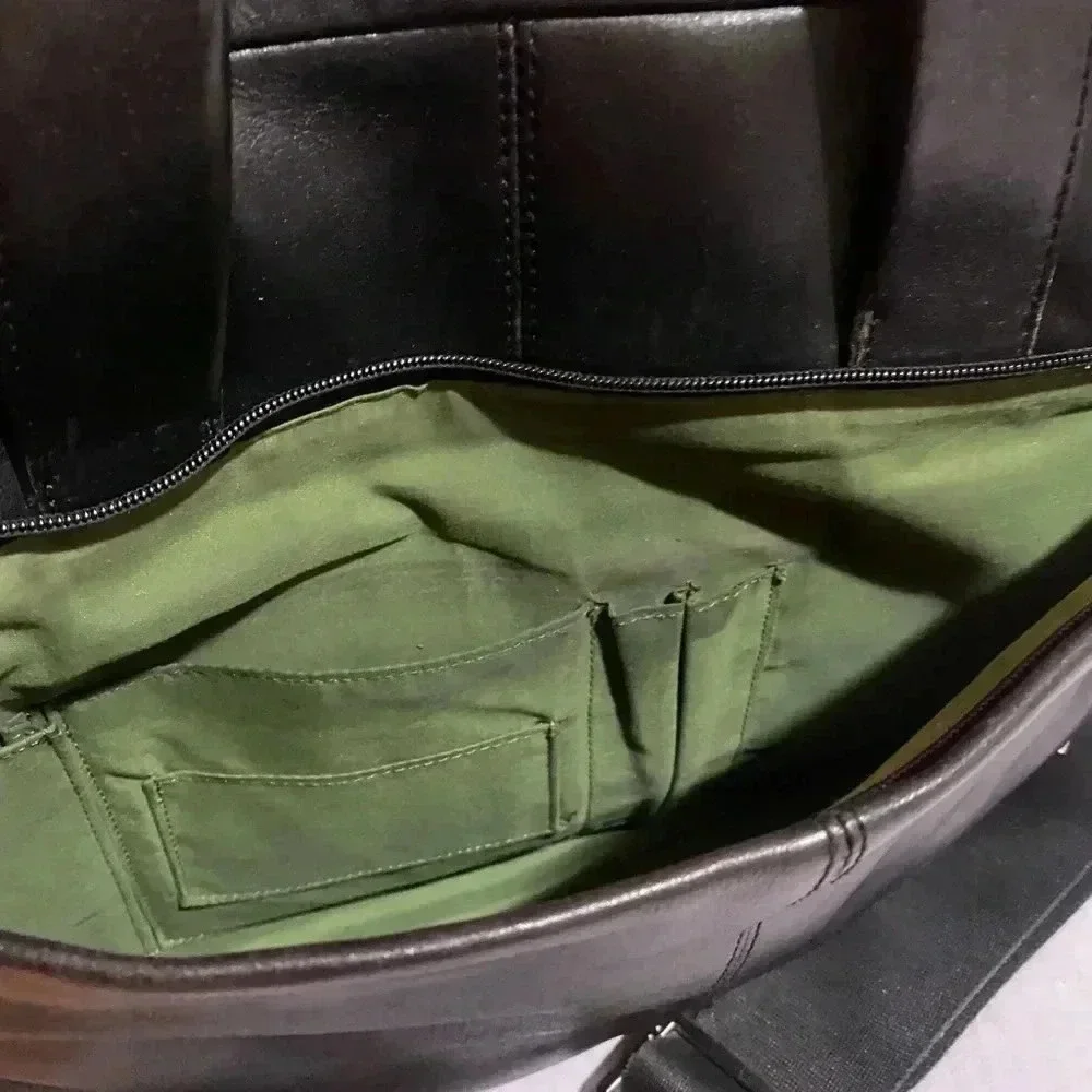 Knomo  unisex black leather messenger laptop briefcase bag